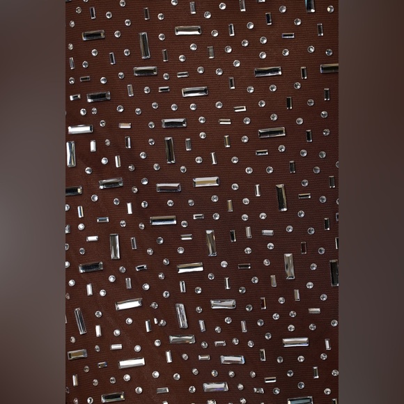 ZETA
Sheer Embellished Long Sleeve A-Line Mini Dress in Deep Cocoa - Picture 3 of 4